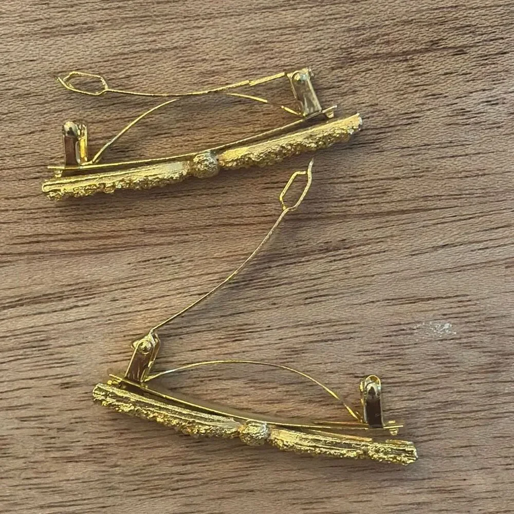Vintage made in France gold bow barrettes 2 inch